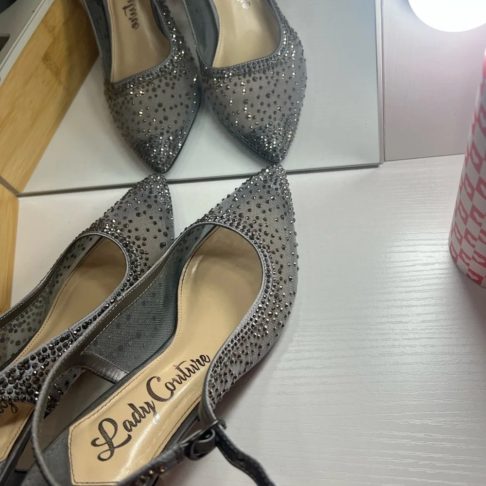 Chic Silver Studded Slingback Lady Couture Heels - Picture 4 of 11